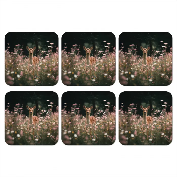Hert - Wilde bloemen - Bos onderzetter kurk middel -3d