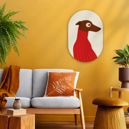 Silhouet - Hond - Trui - Rood Wandcirkel Ovaal Forex klein -sfeer4