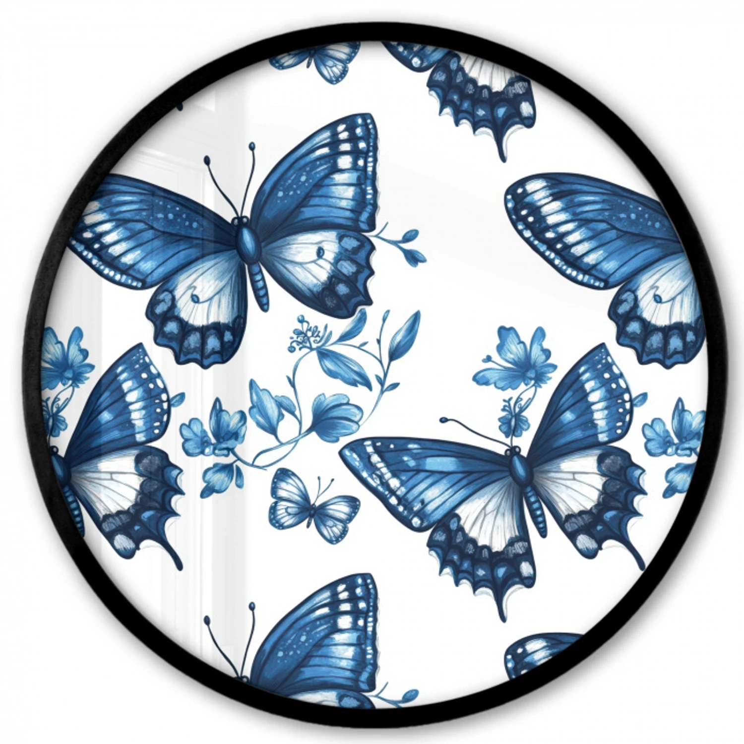 Blauw - Vlinders - Bloemen - Wit Fotolijst rond zonder passe partout klein 856 -3d