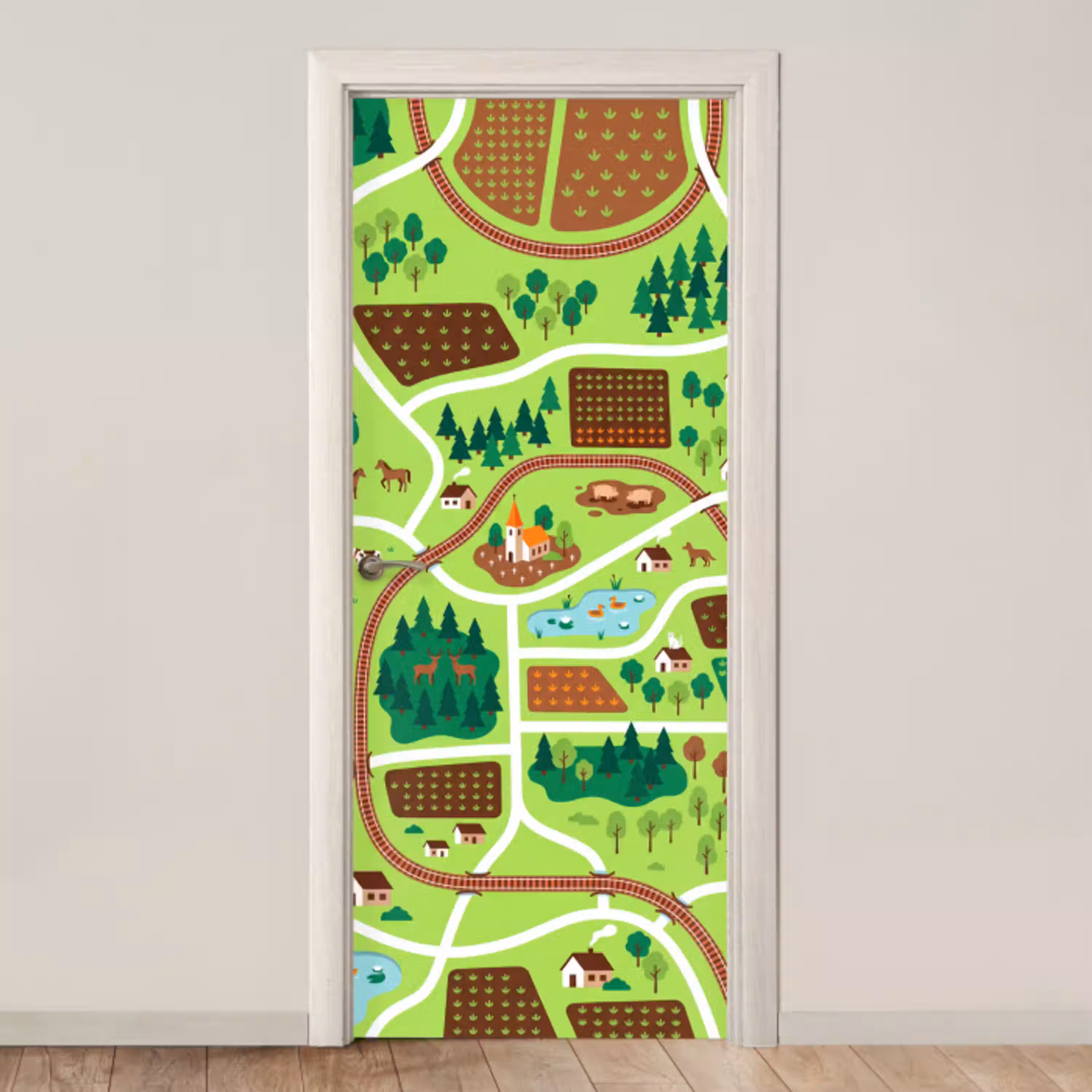 Platteland - Dieren - Illustratie deurposter klein -3d_beige