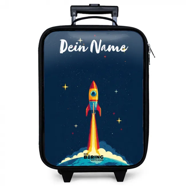 Kinderkoffer mit Name - Planet - Rakete - Sterne - Dunkelblau