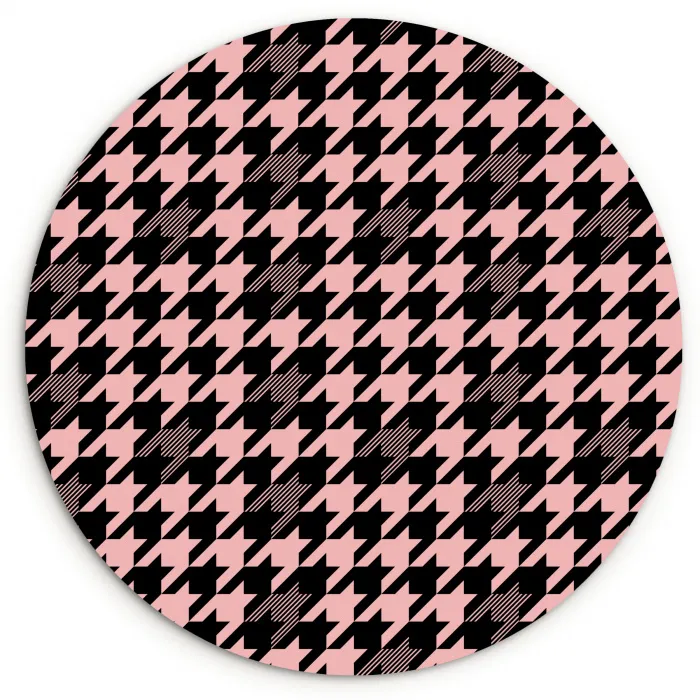 Plaid - Patroon - Zwart - Roze Wandcirkel plexiglas klein 852 -3d