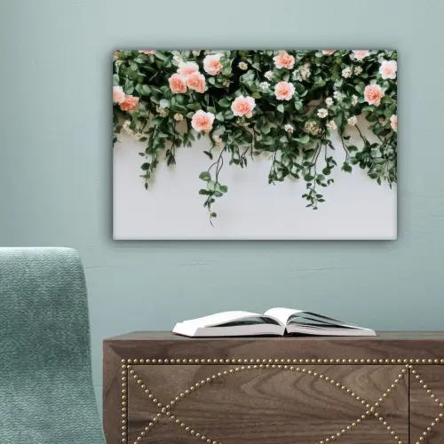 Bloemen - Muur - Rozen - Groen canvas 2cm klein -sfeer4