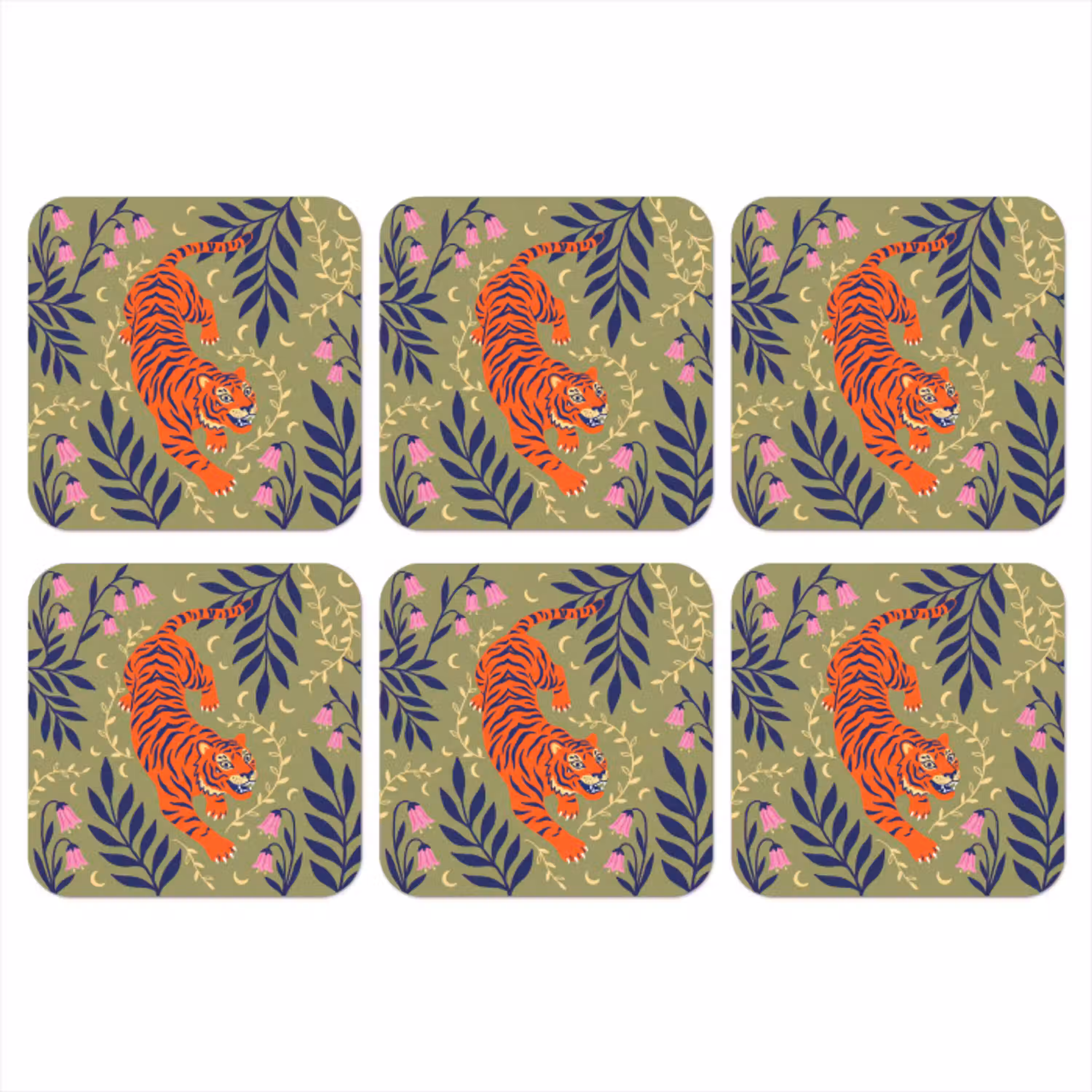 Tijger - Bladeren - Dieren - Illustratie - Oranje onderzetter kurk middel -3d