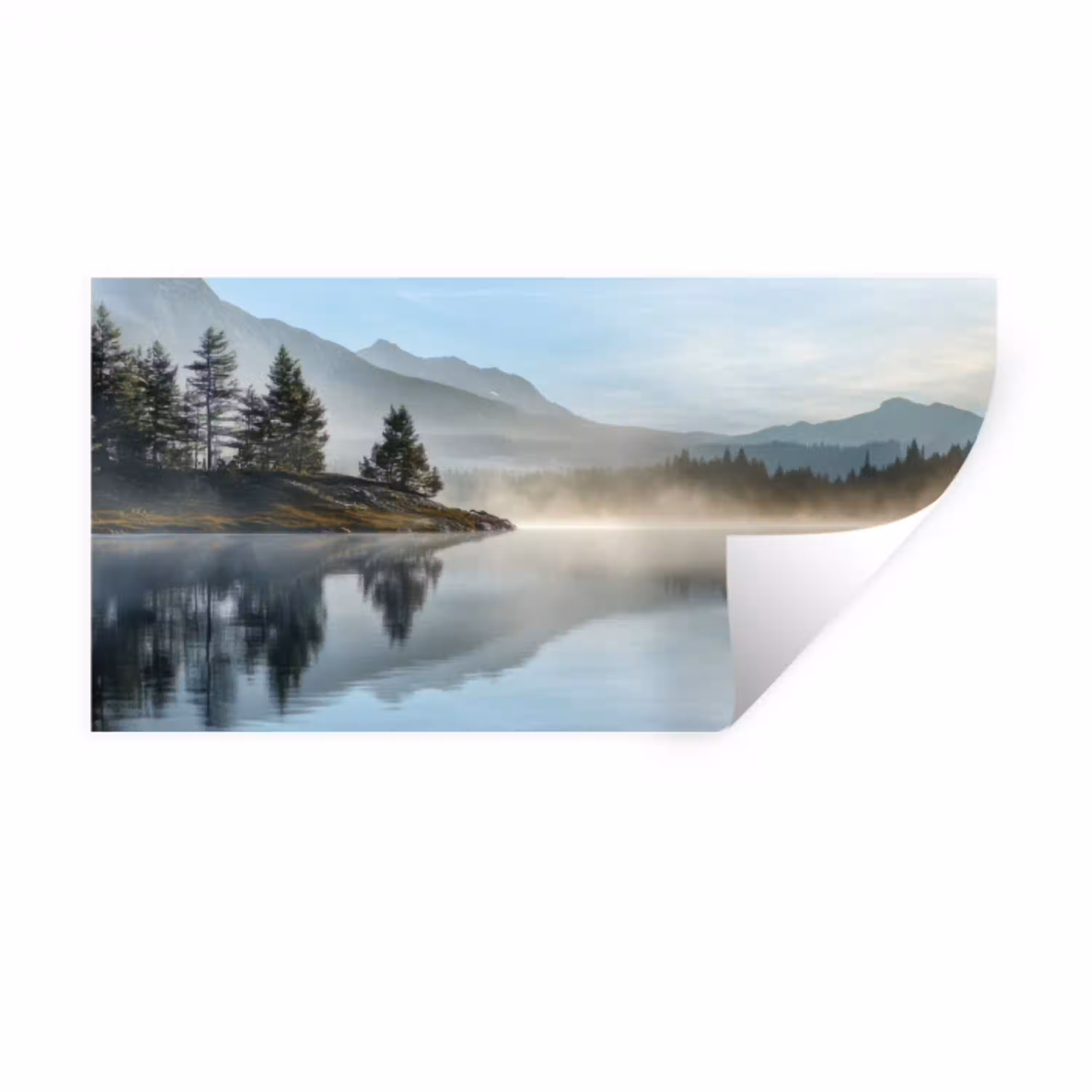 Meer - Mist - Bergen - Landschap Muursticker klein -3d