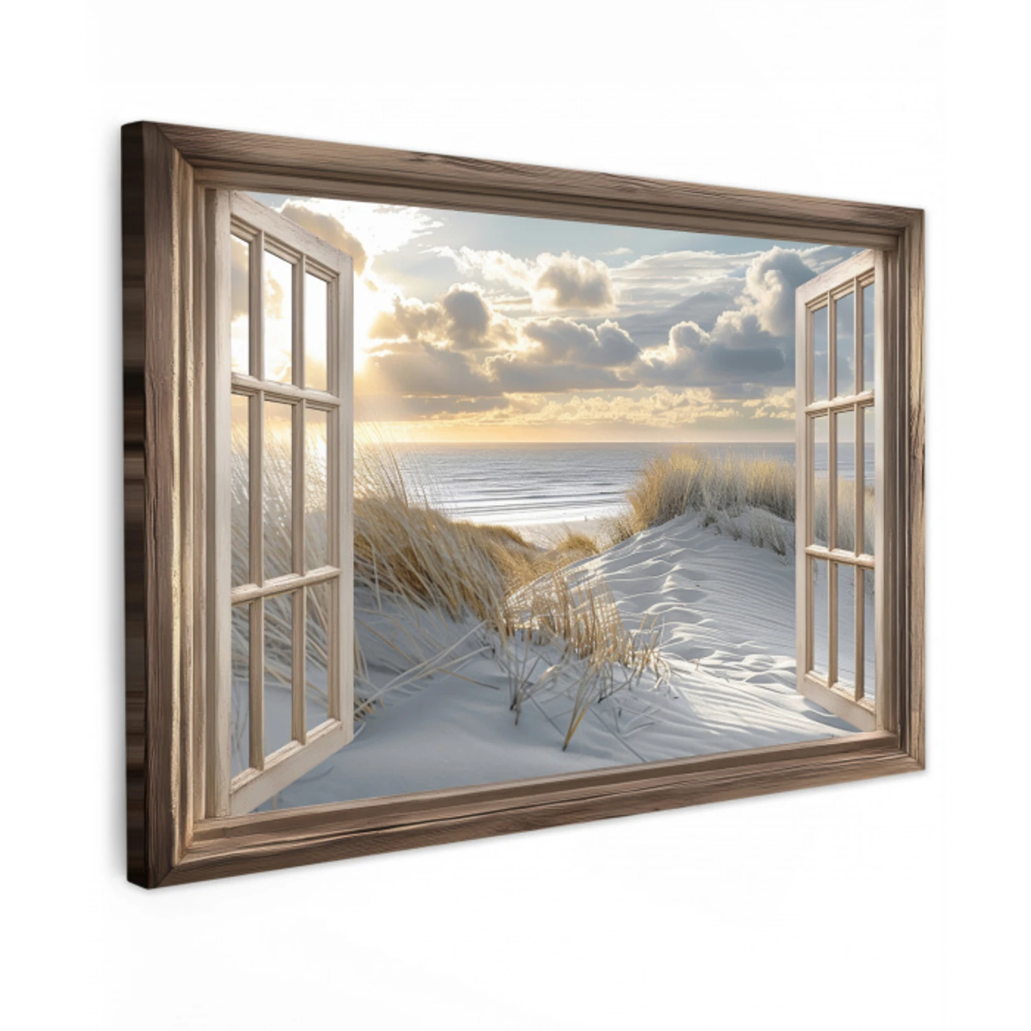Doorkijk - Strand - Duinen - Zee - Natuur Tuinposter op houten frame 2 cm dik klein -3d