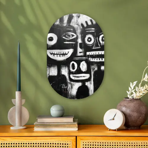 Schilderij - Figuren - Zwart - Abstract Wandcirkel Ovaal Forex klein -sfeer2