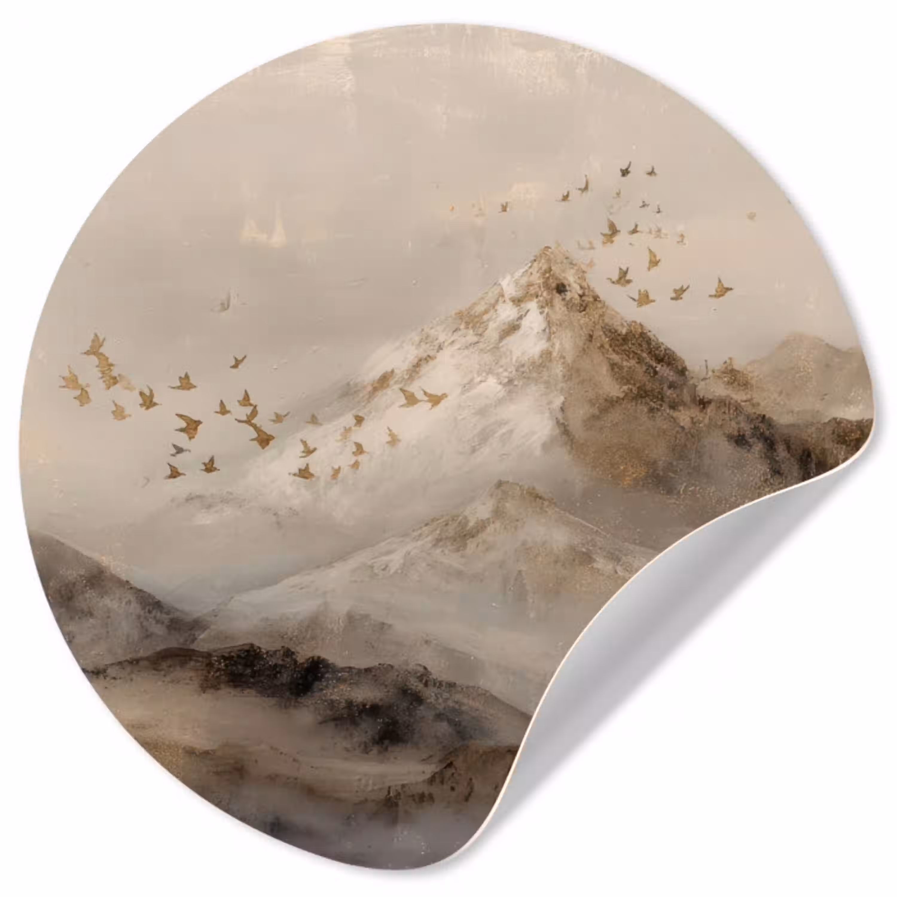 Berglandschap - Mist  - Penseelstreken Wandcirkel behangsticker klein -3d