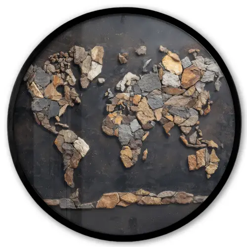 Wereldkaart - Stenen - Realistisch Fotolijst rond zonder passe partout klein -3d