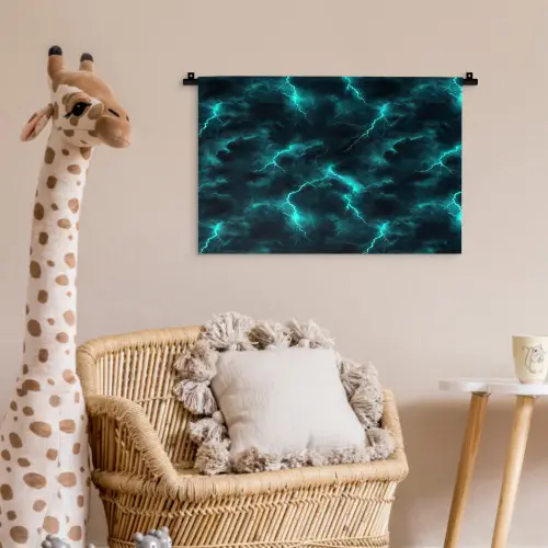 Turquoise - Bliksem  - Wolken Wandkleed katoen klein 269 -wsfeer5_kind