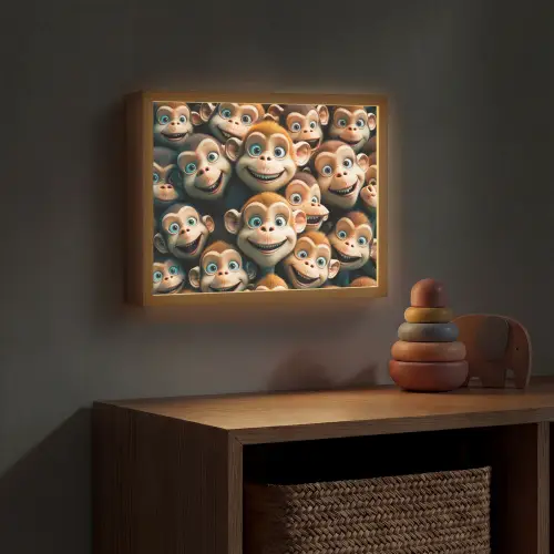 Aap - Dieren - Bruin - Design - Meiden - Jongens Light Box met batterij (Wandlamp kind) middel -sfeer5_kind