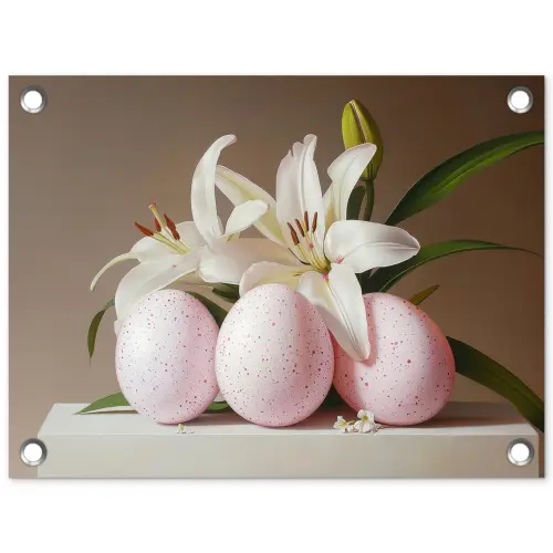 Lelies - Eieren - Pasen tuinposter los doek klein -3d