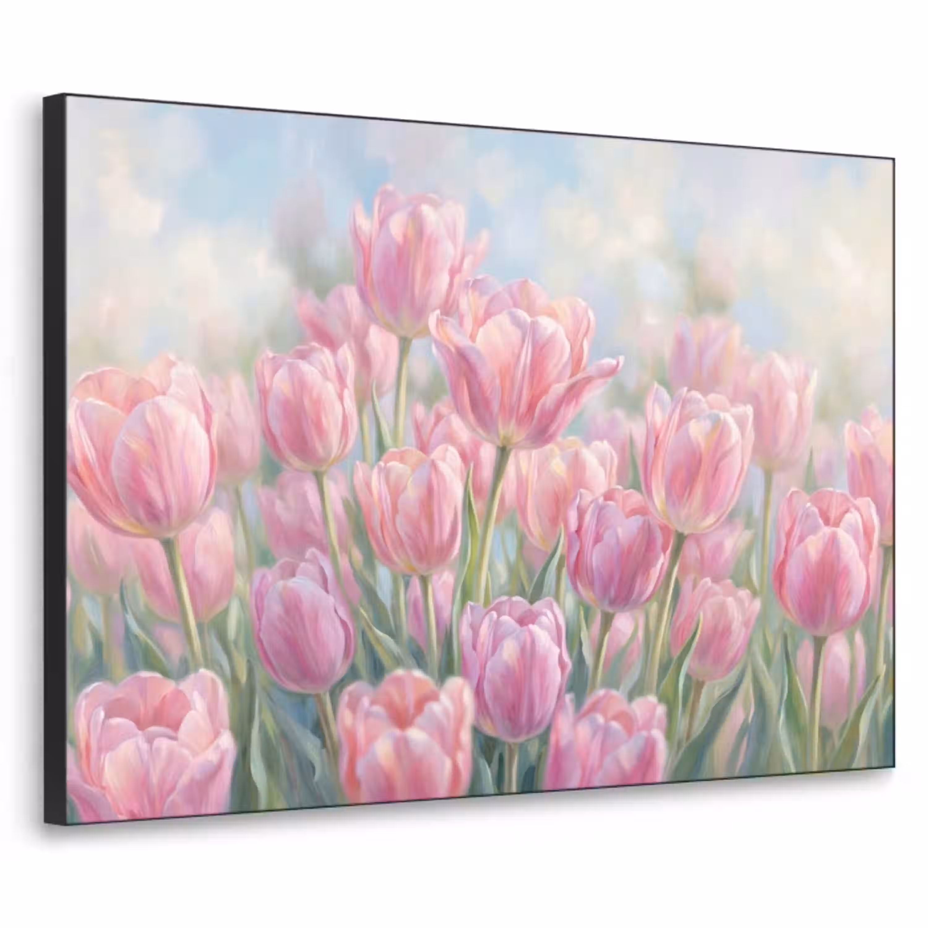 Tulpen - Veld - Lente - Roze Textielframe zwart klein -3d