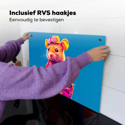 Muis - Kimono - Bloemen - Blauw Inductie beschemer met haakjes klein -ky-ophangen-nl