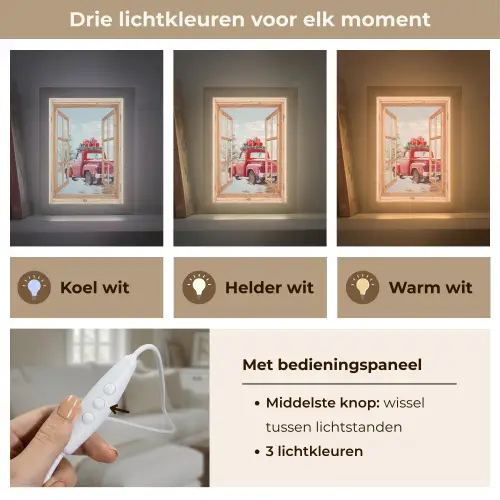 Doorkijk - Auto - Kerst - Cadeaus - Winter - Landschap Light Box met kabel (Tafellamp) klein -USP_lichtkleurNL