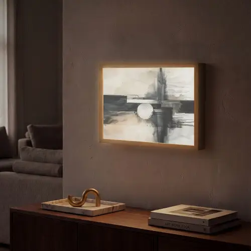 Abstract - Zwart wit - Verf - Modern Light Box met batterij (Wandlamp) middel -sfeer1