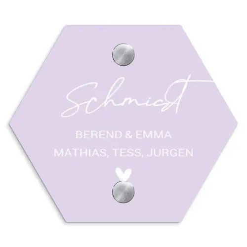 Lila - Sierlijk Naambord Hexagon klein -3d