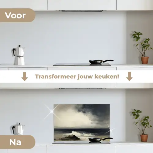 Zee - Rotsen - Storm keuken achterwand spatscherm klein -voor_na_NL