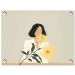 Vrouw - Bloem - Geel - Minimalistisch tuinposter los doek klein -3d