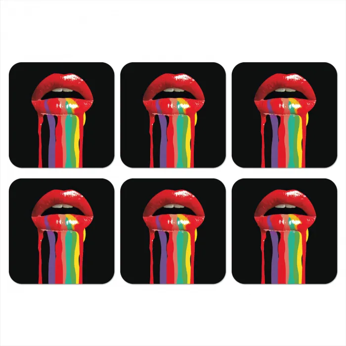 Lippen - Kleuren - Zwart onderzetter kurk middel -3d