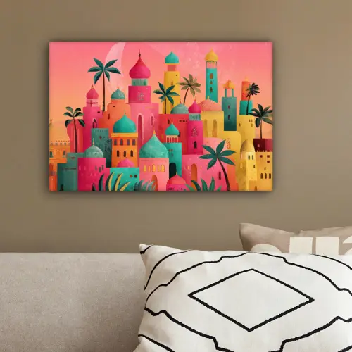 Kleurrijk - Palmbomen - Opkomende zon canvas 2cm klein -sfeer3
