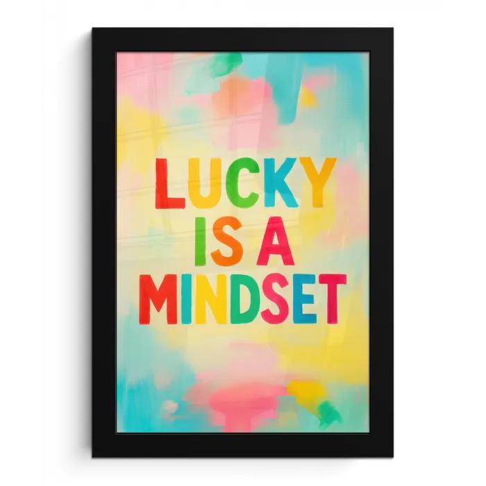 Quote - Lucky - Regenboogkleuren fotolijst zwart zonder passe partout klein -3d