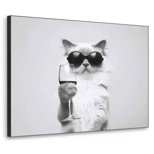 Kat - Zonnebril - Wijnglas - Langharig Textielframe zwart klein -3d