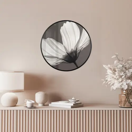 Bloem - Minimalistisch - Zwart - Wit Fotolijst rond zonder passe partout klein -sfeer3