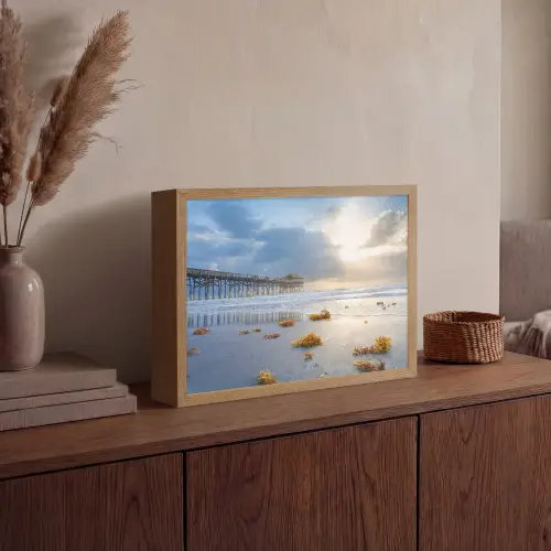 Strand - Pier - Zeewier - Zee - Zomer Light Box met batterij (Wandlamp) middel -sfeer2