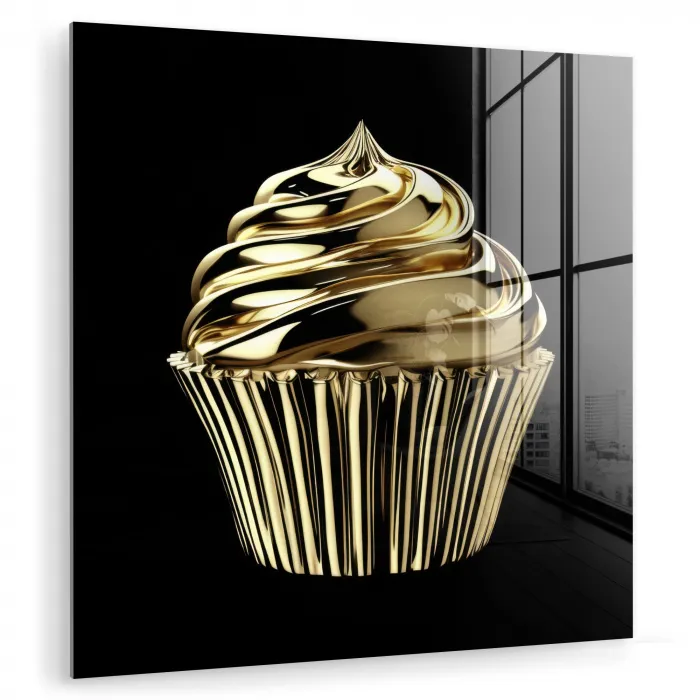 Cupcake - Eten - Goud - Zwart plexiglas 5mm klein -zzzproduct_nieuw