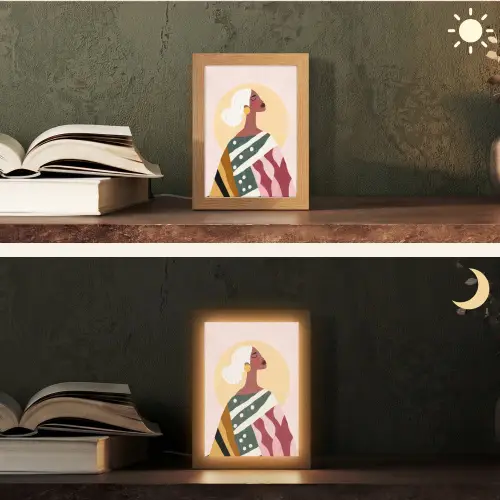 Vrouw - Zon - Kleurrijk Light Box met kabel (Tafellamp) klein -sfeer3