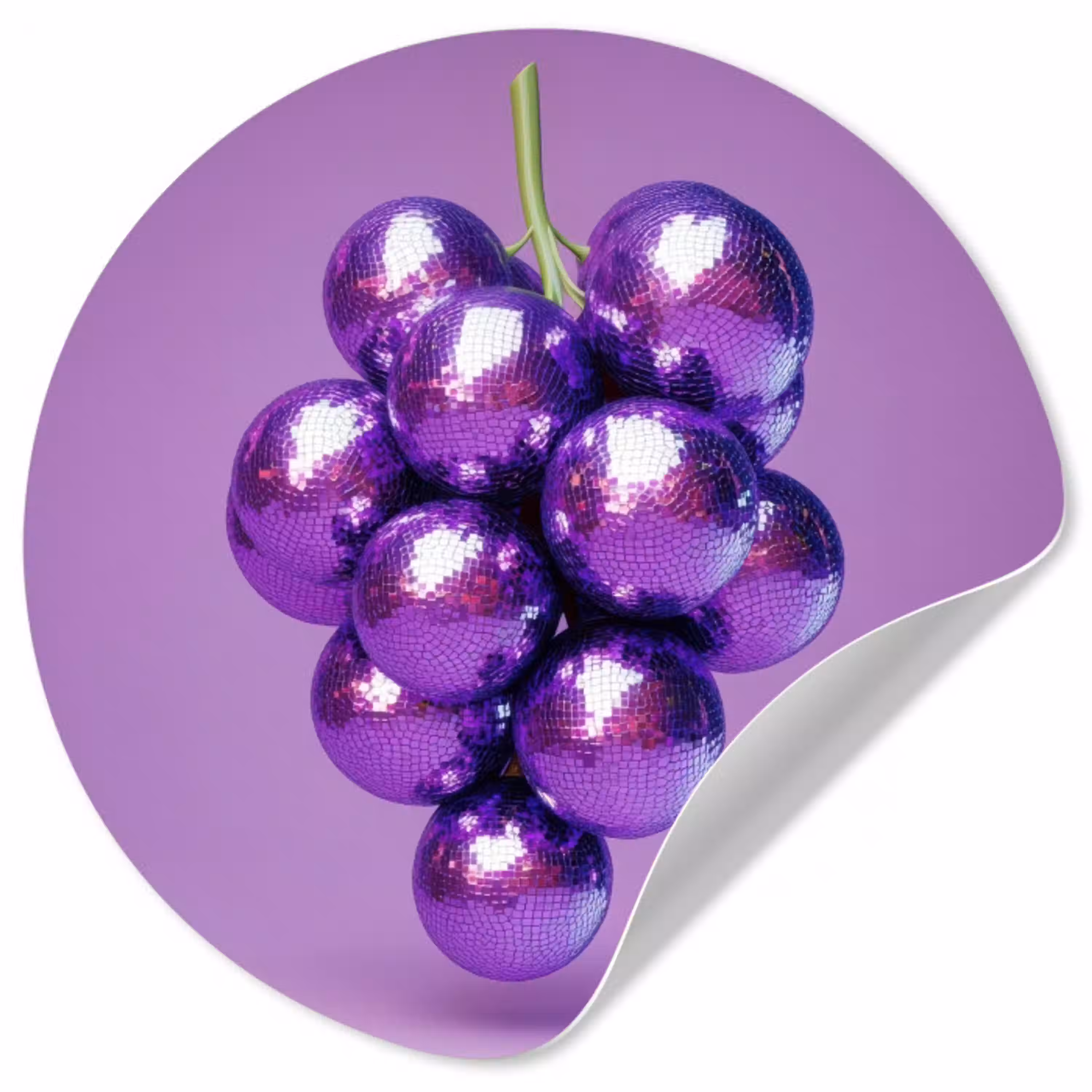 Druif - Disco - Glitter - Paars Wandcirkel behangsticker klein -3d