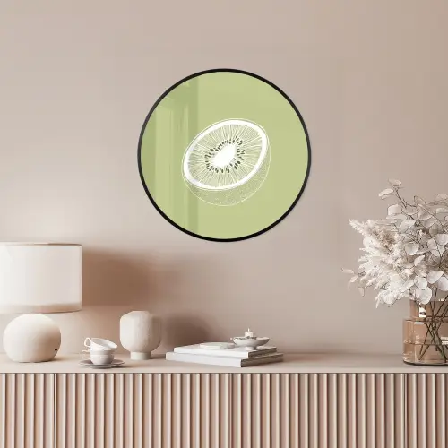 Kiwi - Lijntekening - Minimalistisch - Groen Fotolijst rond zonder passe partout klein -sfeer3