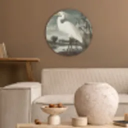 Reiger - Planten - Wolken - Wit Akoestische PET Vilt - Rond klein -sfeer1