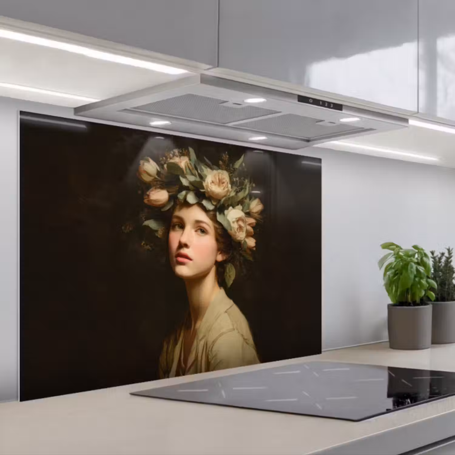 Spatscherm keuken - Bloemenstilte - Vrouw - Portret