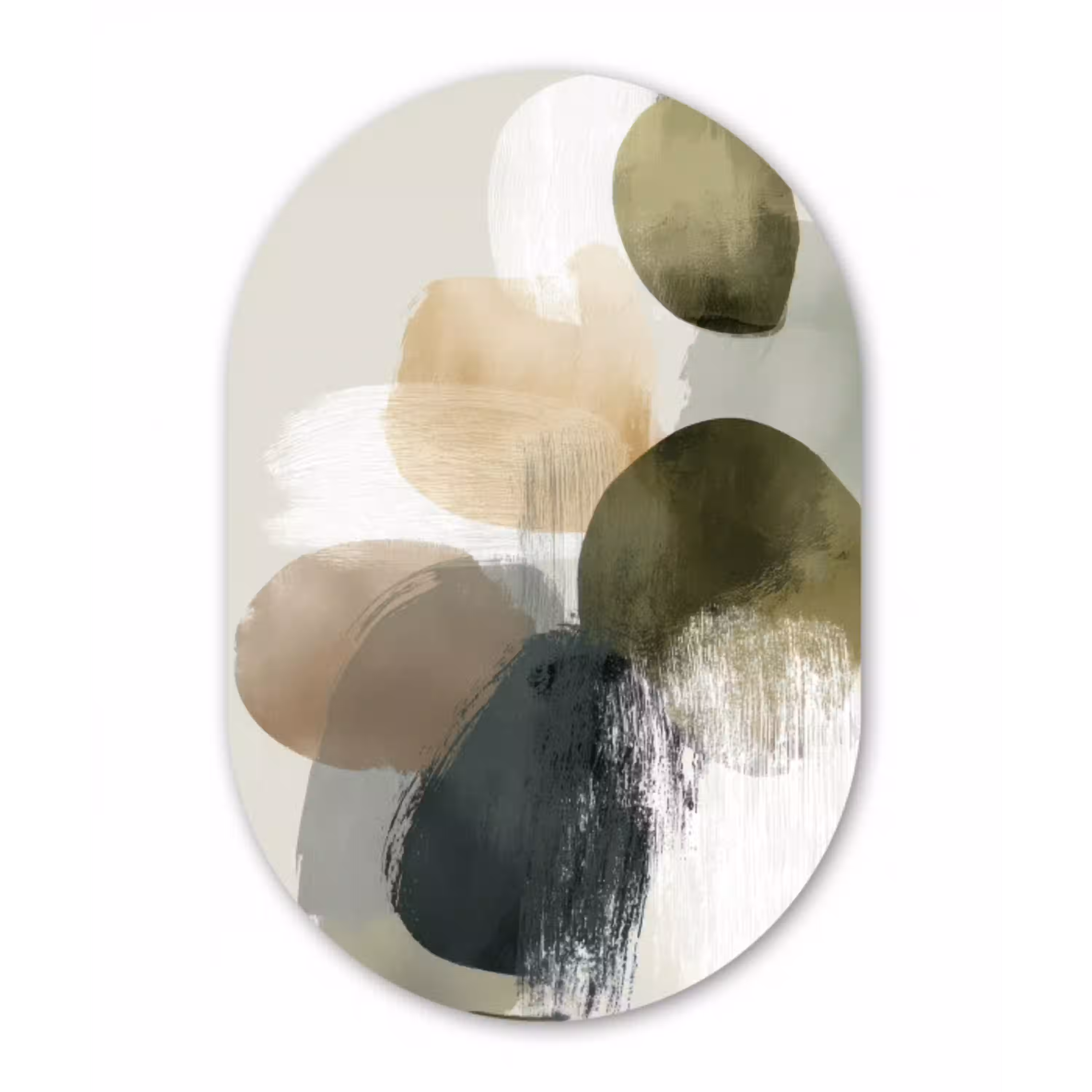 Minimalistisch - Cirkels - Penseelstreken - Beige Wandcirkel Ovaal Aluminium middel -3d