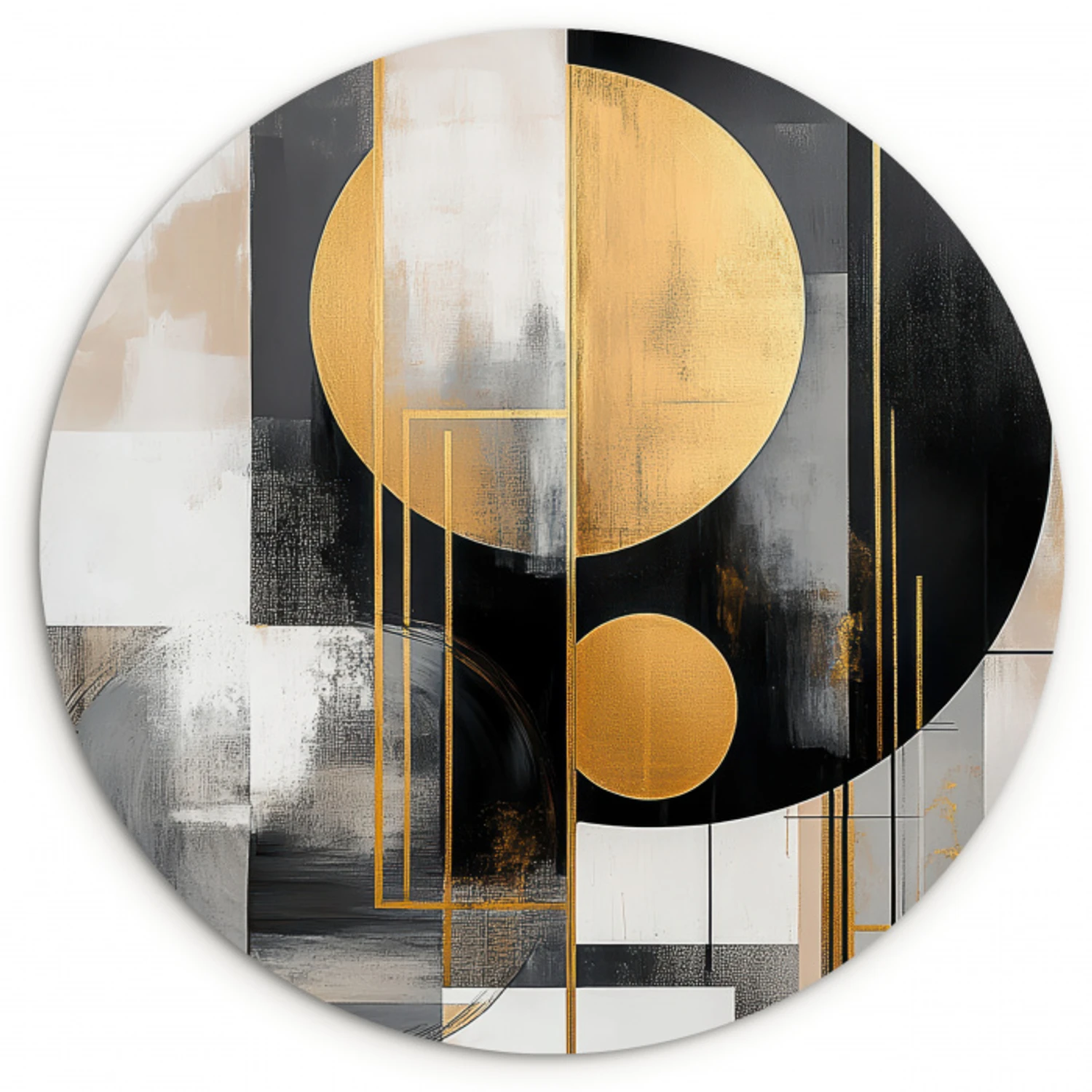 Abstract - Goud - Zilver - Vormen - Aesthetic - Modern Wandcirkel kunststof plaat 5mm dik klein -3d