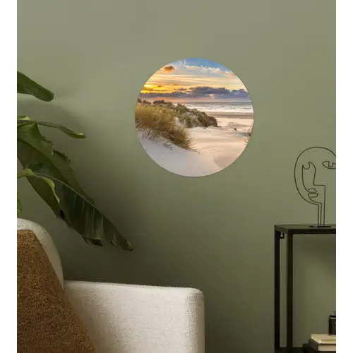 Strand - Duin - Gras - Zonsondergang - Zee Wandcirkel behangsticker klein -sfeer2