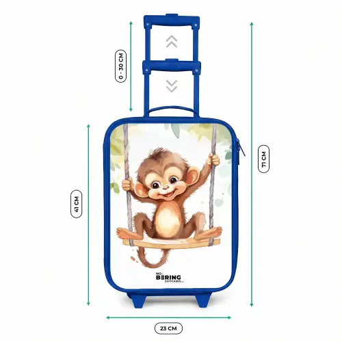 Vrolijk aapje op een schommel illustratie Kinderkoffer - Blauw klein -productfoto_formaten