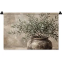 Olijfplant - Aardenpot - Abstract - Beige Wandkleed katoen klein -zz3d