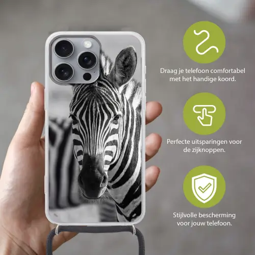 Zebra's - Zwart - Wit Hoesje iPhone 16 Pro Max met koord klein -sfeer2_NL