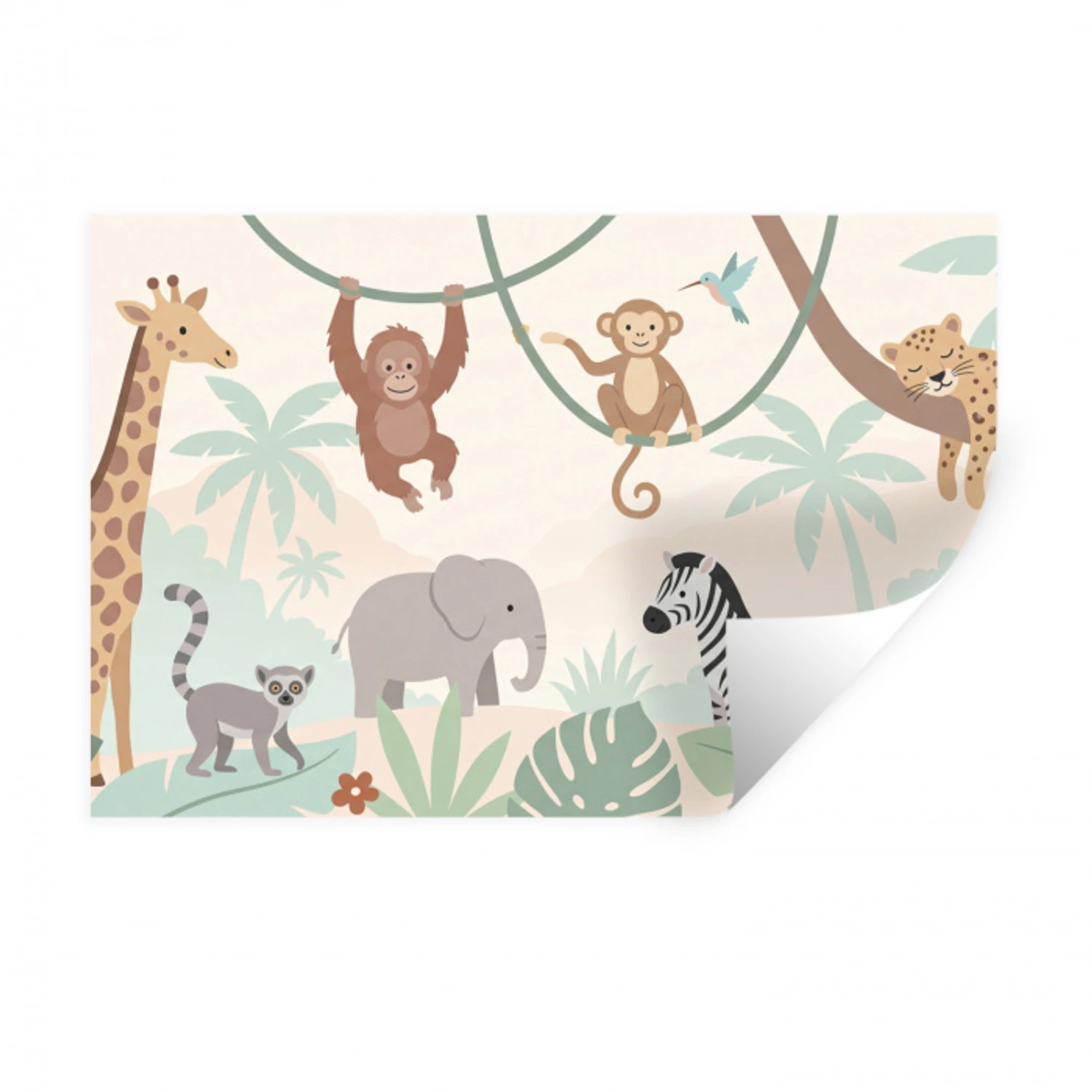 Jungle - Dieren - Groen Muursticker klein -3d