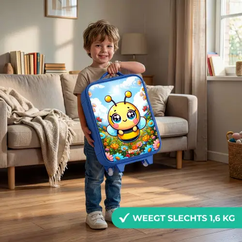 Schattige bij tussen de bloemen Kinderkoffer - Blauw klein -sfeer2_NL