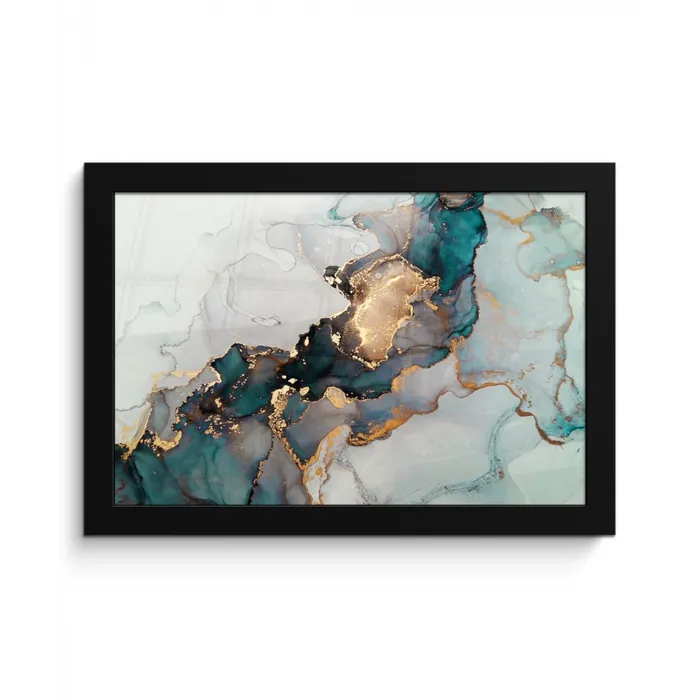 Marmer print - Goud - Blauw fotolijst zwart zonder passe partout klein -3d