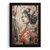 Kimono - Vrouw - kersenbomen fotolijst zwart zonder passe partout klein -3d
