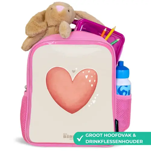 Rood hart op een beige achtergrond Kinderrugzak - Roze middel -inhoud_NL