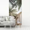 Gebouw - Palmbomen - Beige - Zon fotobehang vinyl groot -woonkamer