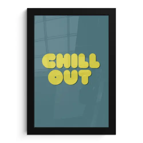 Chill out - Geel - Blauw fotolijst zwart zonder passe partout klein -3d