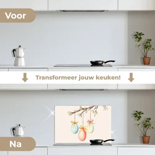 Paastak - Strikje - Eieren keuken achterwand spatscherm klein -voor_na_NL