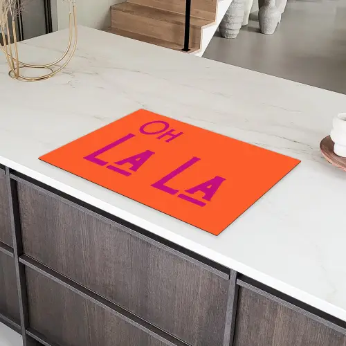 Oh la la - Oranje - Roze - Scheeflettertype Inductie beschermer vinyl 3mm klein -sfeer8